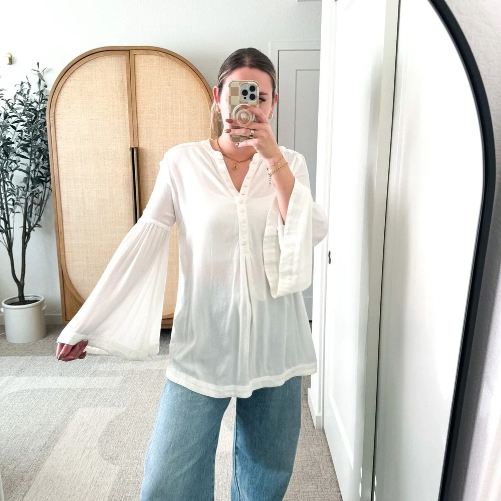 Free‎ People Easy Girl White Bell Sleeve Tunic Top